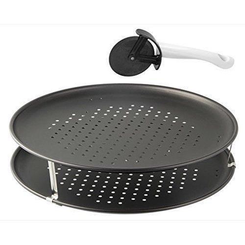 Zenker 7512 Set De 2 Plaques À Pizza Perforée Et Une Roulette À Pizza, Plaque A Pizza, Plaque Cuisson Pizza Surgelée, Plat Pizza, Plaque De Cuisson Perforée, Acier, Nylon, 32 Cm