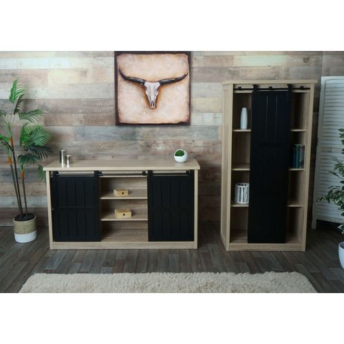 Ensemble Salon Composé D'une Armoire Et D'un Sideboard Hwc-K75, Porte Coulissante Compartiments De Rangement, Aspect Bois Industriel   Métal Naturel