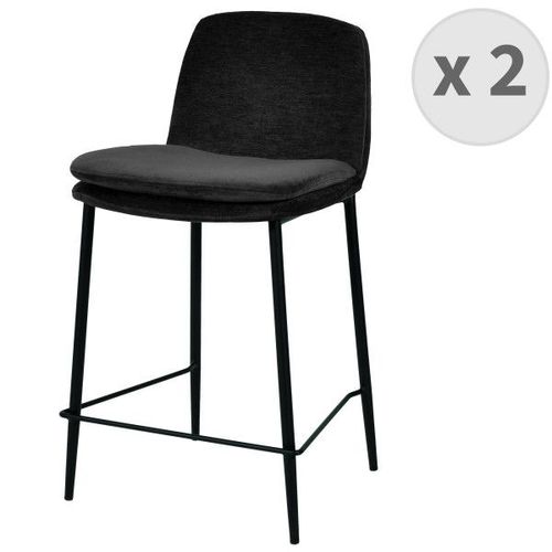 Nolan - Chaise De Bar Tissu Chenillé Noir Et Métal Noir Mat (X2)