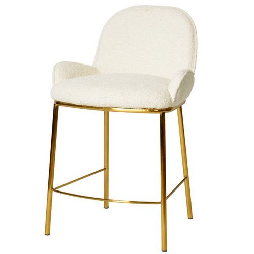 Alvin - Chaise De Bar En Tissu Bouclette ?cru Et M?tal Dor? Bross?