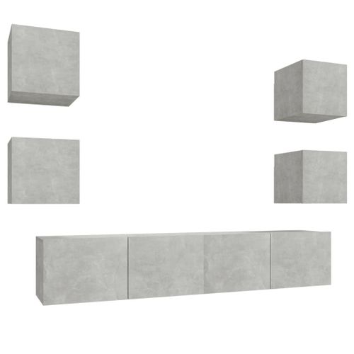 Vidaxl Ensemble De Meubles Tv 6 Pcs Gris Béton Bois D'ingénierie
