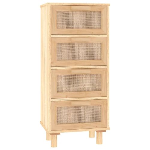 Vidaxl Buffet Marron 40x30x90 Cm Bois De Pin Massif Et Rotin Naturel