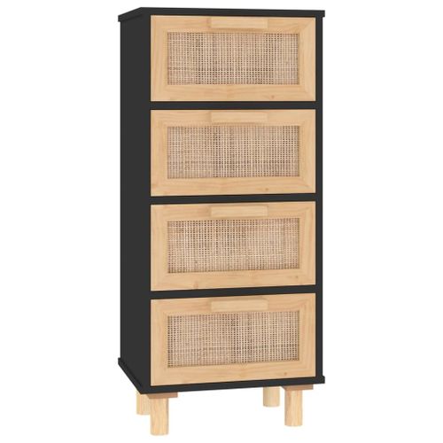 Vidaxl Buffet Noir 40x30x90 Cm Bois De Pin Massif Et Rotin Naturel