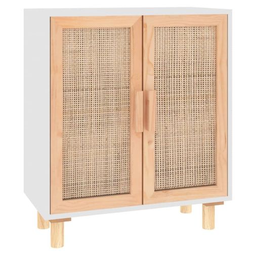 Vidaxl Buffet Blanc 60x30x70 Cm Bois De Pin Massif Et Rotin Naturel