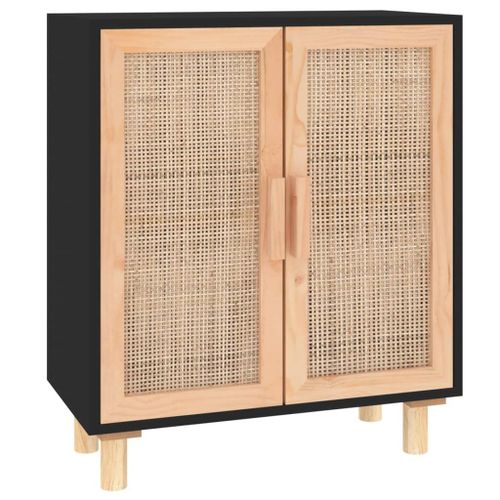 Vidaxl Buffet Noir 60x30x70 Cm Bois De Pin Massif Et Rotin Naturel