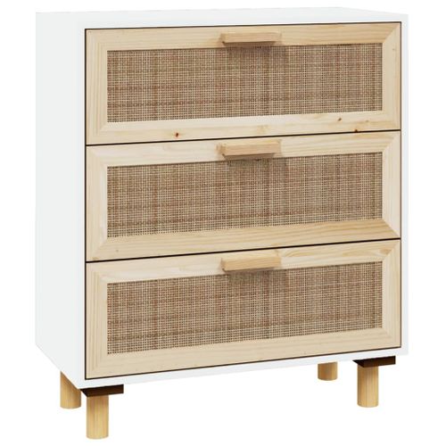 Vidaxl Buffet Blanc 60x30x70 Cm Bois De Pin Massif Et Rotin Naturel