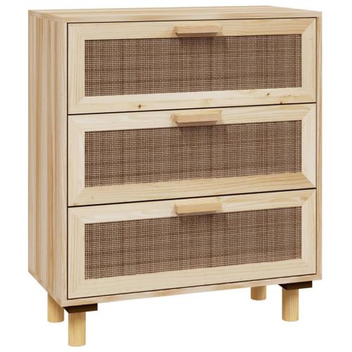 Vidaxl Buffet Marron 60x30x70 Cm Bois De Pin Massif Et Rotin Naturel