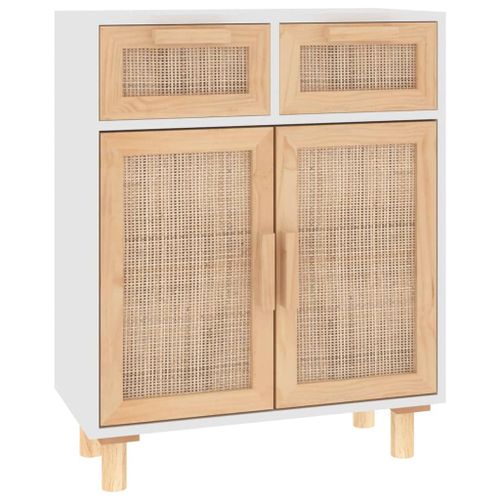 Vidaxl Buffet Blanc 60x30x75 Cm Bois De Pin Massif Et Rotin Naturel
