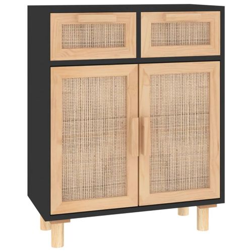 Vidaxl Buffet Noir 60x30x75 Cm Bois De Pin Massif Et Rotin Naturel