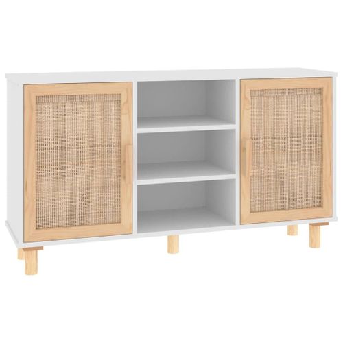 Vidaxl Buffet Blanc 105x30x60 Cm Bois De Pin Massif Et Rotin Naturel