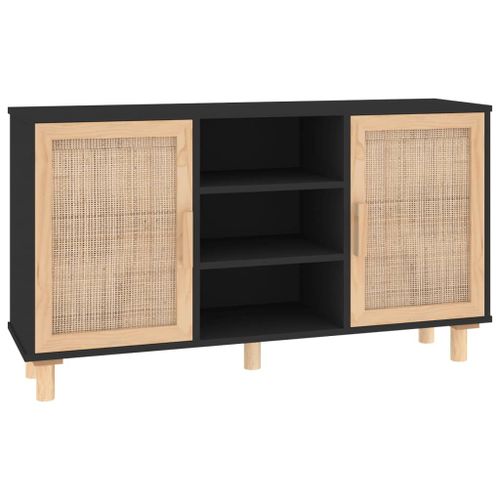 Vidaxl Buffet Noir 105x30x60 Cm Bois De Pin Massif Et Rotin Naturel
