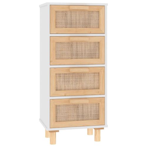 Vidaxl Buffet Blanc 40x30x90 Cm Bois De Pin Massif Et Rotin Naturel