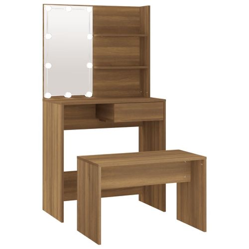 Vidaxl Ensemble De Coiffeuse Avec Led Chêne Marron Bois D'ingénierie