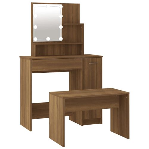 Vidaxl Ensemble De Coiffeuse Avec Led Chêne Marron Bois D'ingénierie