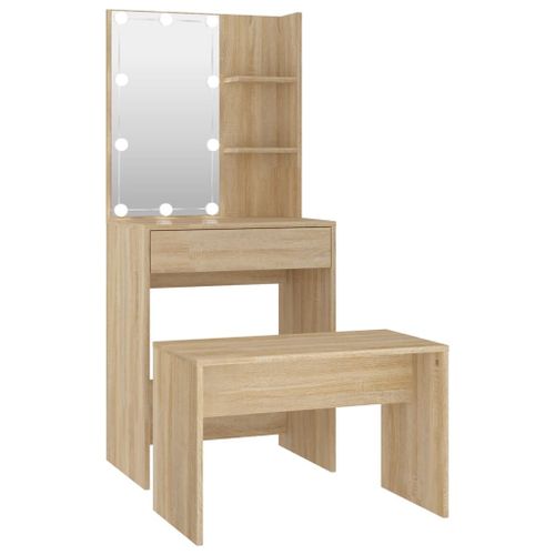Vidaxl Ensemble De Coiffeuse Avec Led Chêne Sonoma Bois D'ingénierie