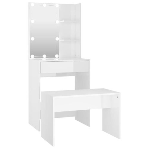 Vidaxl Ensemble De Coiffeuse Avec Led Blanc Brillant Bois D'ingénierie