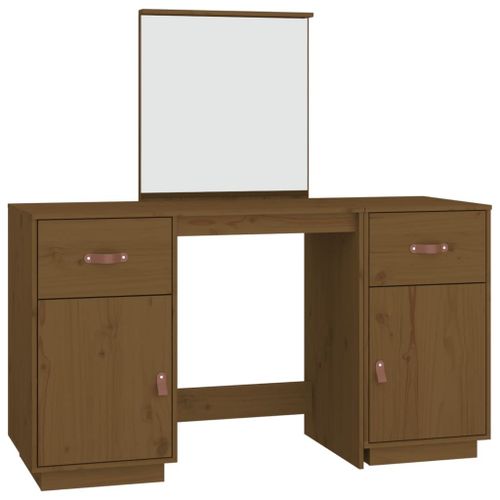 Vidaxl Ensemble De Coiffeuse Et Miroir Marron Miel Bois De Pin Solide