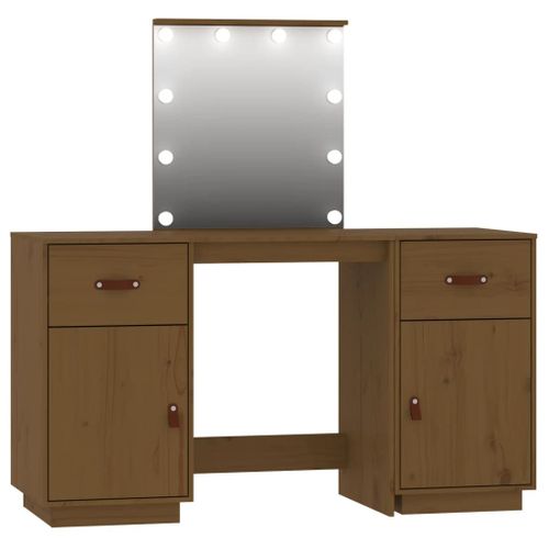 Vidaxl Ensemble De Coiffeuse Avec Led Marron Miel Bois De Pin Solide