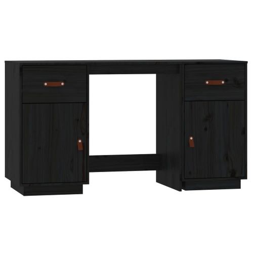 Vidaxl Bureau Avec Armoires Noir 135x50x75 Cm Bois Massif De Pin