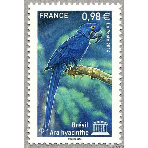 France 2014, Très Beau Timbre Neuf** Luxe De Service De L'unesco, Yvert 162, Espèces Animales Menacées, Ara Hyacinthe D'amérique Du Sud.