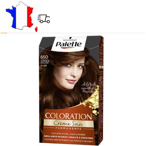 Schwarzkopf - Palette - Coloration Permanente Cheveux - Crème Soin - Couvre 100% Des Cheveux Blancs - Tenue 8 Semaines - Chatain Acajou 650 