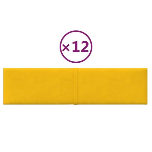 vidaXL Panneaux muraux 12 pcs Jaune 60x15 cm Velours 1,08 m²