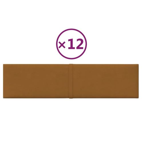 vidaXL Panneaux muraux 12 pcs Marron 60x15 cm Velours 1,08 m²