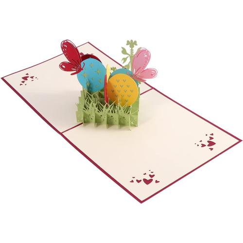 Cartes De Voeux De Pâques 3d Pop Up Gift Cards Lapin Oeufs De Pâques Fleurs Découpes Cadeau Pour La Fête De Pâques De Vacances (Rouge)