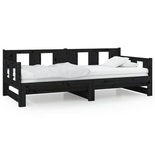 Vidaxl Lit Coulissant Noir Bois De Pin Solide 2x(90x190) Cm