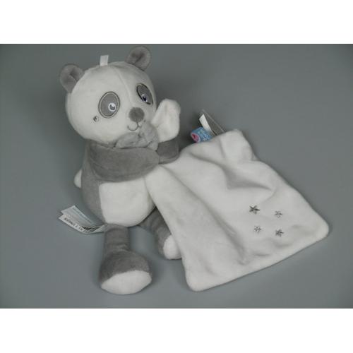 Doudou Panda Blanc Gris Mouchoir Étoiles Sucre D'orge