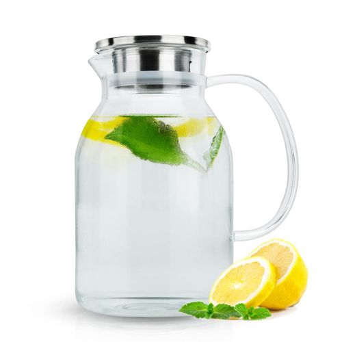 Intirilife Carafe Avec Filtre En Clare - Pichet En Verre De 1,8l Avec Anse Et Couvercle À Filtre Amovible - Résistant À La Chaleur Convient Aux Boissons Chaudes Et Froides, Thé, Café, Eau Etc.