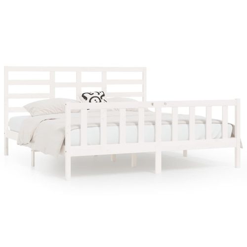 Vidaxl Cadre De Lit Blanc Bois Massif 180x200 Cm Super King