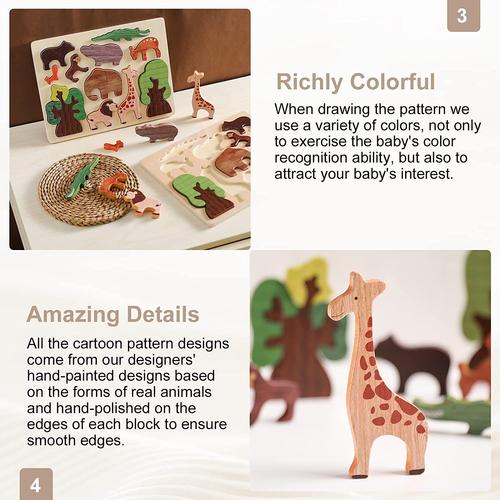 Puzzles en bois d'animaux pour les tout-petits, Puzzle de forêt  d'apprentissage du développement précoce Montessori, jouet en bois de  tilleul pour 3 ans d'anniversaire pour garçons et filles