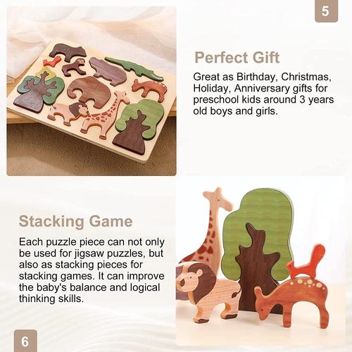 Puzzles en bois d'animaux pour les tout-petits, Puzzle de forêt  d'apprentissage du développement précoce Montessori, jouet en bois de  tilleul pour 3 ans d'anniversaire pour garçons et filles
