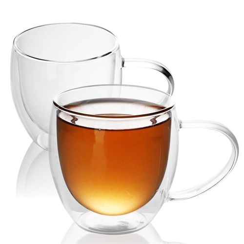 Intirilife 2x Verre Thermique À Double Paroi 200-250ml En Crystal Clair - Soufflés À La Bouche, Isolés Pour Latte Macchiato, En Tant Que Verre À Thé Ou À Café Avec Une Anse