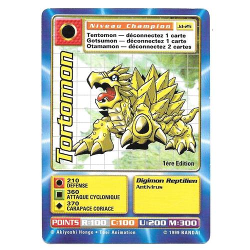 Carte Digimon Tortomon Jd-25 [Premiere Edition] Niveau Champion - Bandai / 1999 (Fr)