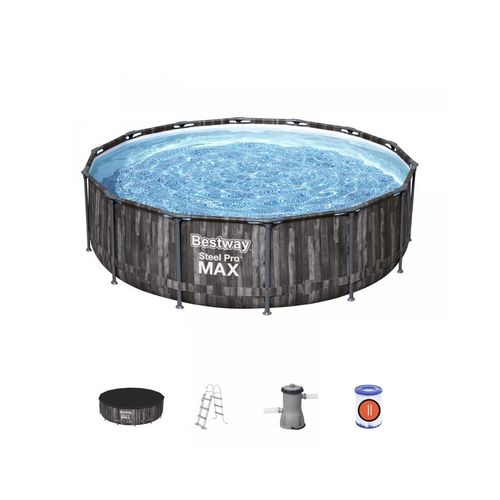 Piscine hors sol ronde Steel Pro Max décor bois 427 x 107 cm