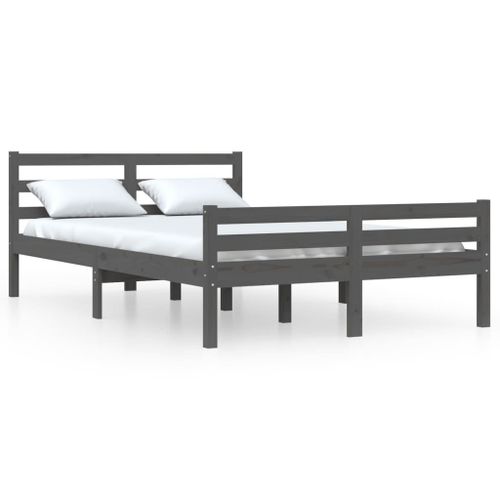 Vidaxl Cadre De Lit Gris Bois Massif 150x200 Cm Très Grand