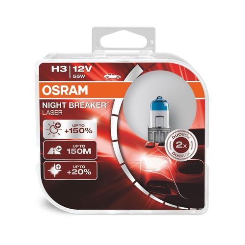 2 Ampoules Phare Auto Night Breaker Laser H3 - Osram - Halog?Ne 12v