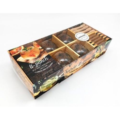 Coffret Soirée Ti-Punch - 20 Ti-Punchs Et Autres Cocktails À Base De Rhum À Siroter Sous Les Palmiers - Avec 1 Livret De Recettes, 4 Verres, 4 Mini Pilons, 4 Petites Pailles En Verre Et 1...