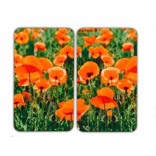 Wenko Protection Plaque De Cuisson, Couvre Plaque De Cuisson En Verre "Champ De Coquelicots", Lot De 2, Verre Trempé, Multicolore