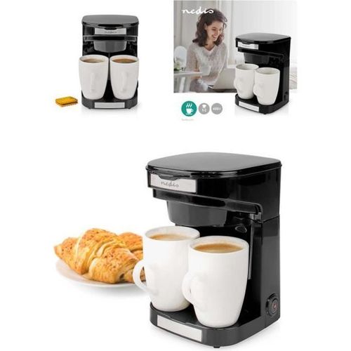 Cafetière Électrique 2 Tasses Duo 2 X 0.25l Filtre Permanent Lavable 450w Noir Arrêt Automatique