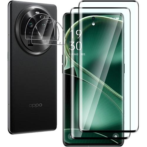 2 Pièces Verre Trempé Pour Oppo Find X6 Pro,Avec 2 Pièces Caméra Arrière Protecteur,3d Couverture Complète,Anti-Rayures,9h Dureté,Sans Bulles,Hd Protection Décran