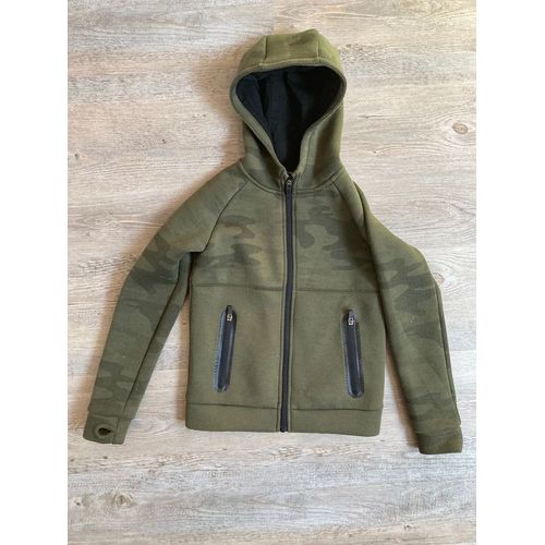 Gilet Zipé Capuche Kaki Camo Effet Néoprène Et Trou Passe-Pouce Sur Les Manches