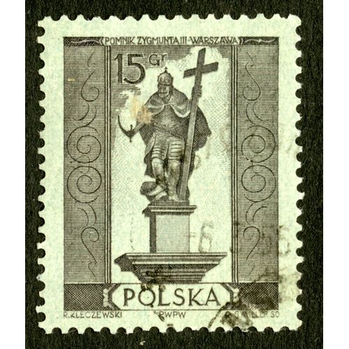 Timbre Oblitéré Polska, Pomnik Zygmunta Iii, Warszawa, 15 Gr, Kleczewski, Miller