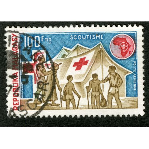 Timbre Oblitéré Repoblika Malagasy, Scoutisme, 100 Fmg, Poste Aérienne, Monvoisin