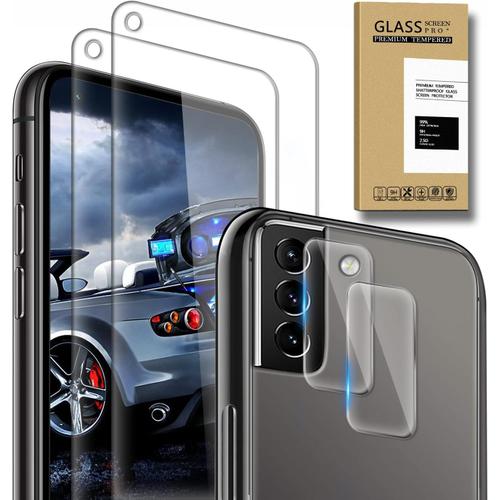 Lot De 2 Protecteur D'écran Pour Samsung Galaxy S21 Fe 5g Et Lot De 2 Protecteur D'objectif D'appareil Photo, Verre Trempé Dureté 9h Sans Bulles Anti Rayures Verre Trempé Hd