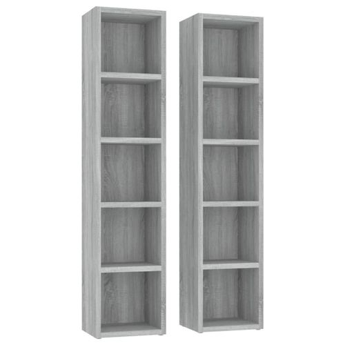Vidaxl Armoires À Cd 2 Pcs Sonoma Gris 21x16x93,5 Cm Bois D'ingénierie