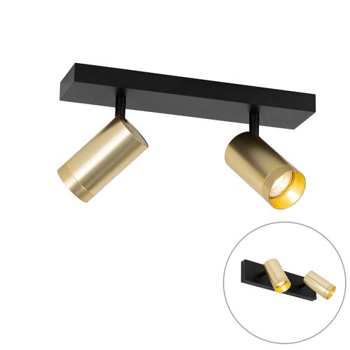Qazqa Moderne Plafondplafonnier Spot Zwart Met Goud Verstelbaar 2 Ampoules-Lichts - Jeana Luxe Aluminium /Acier Laiton,Noir Oblongue / Luminaire / Lumiere / Éclairage / Intérieur / Salon /...