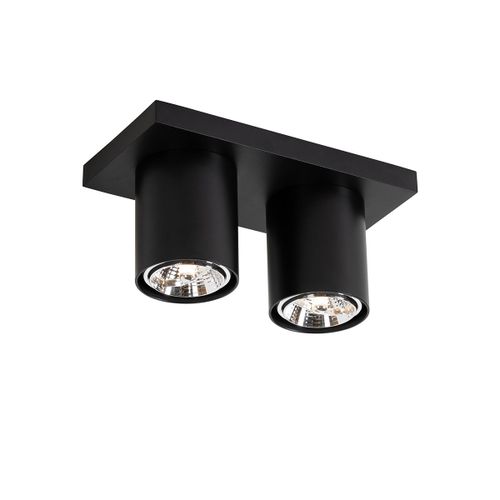 Qazqa Moderne Moderne Plafonnier ? Plafonnier Spot À Fixer Au Plafond Zwart 2 Ampoules-Lichts - Tubo Aluminium Noir Oblongue / Luminaire / Lumiere / Éclairage / Intérieur / Salon / Cuisine...